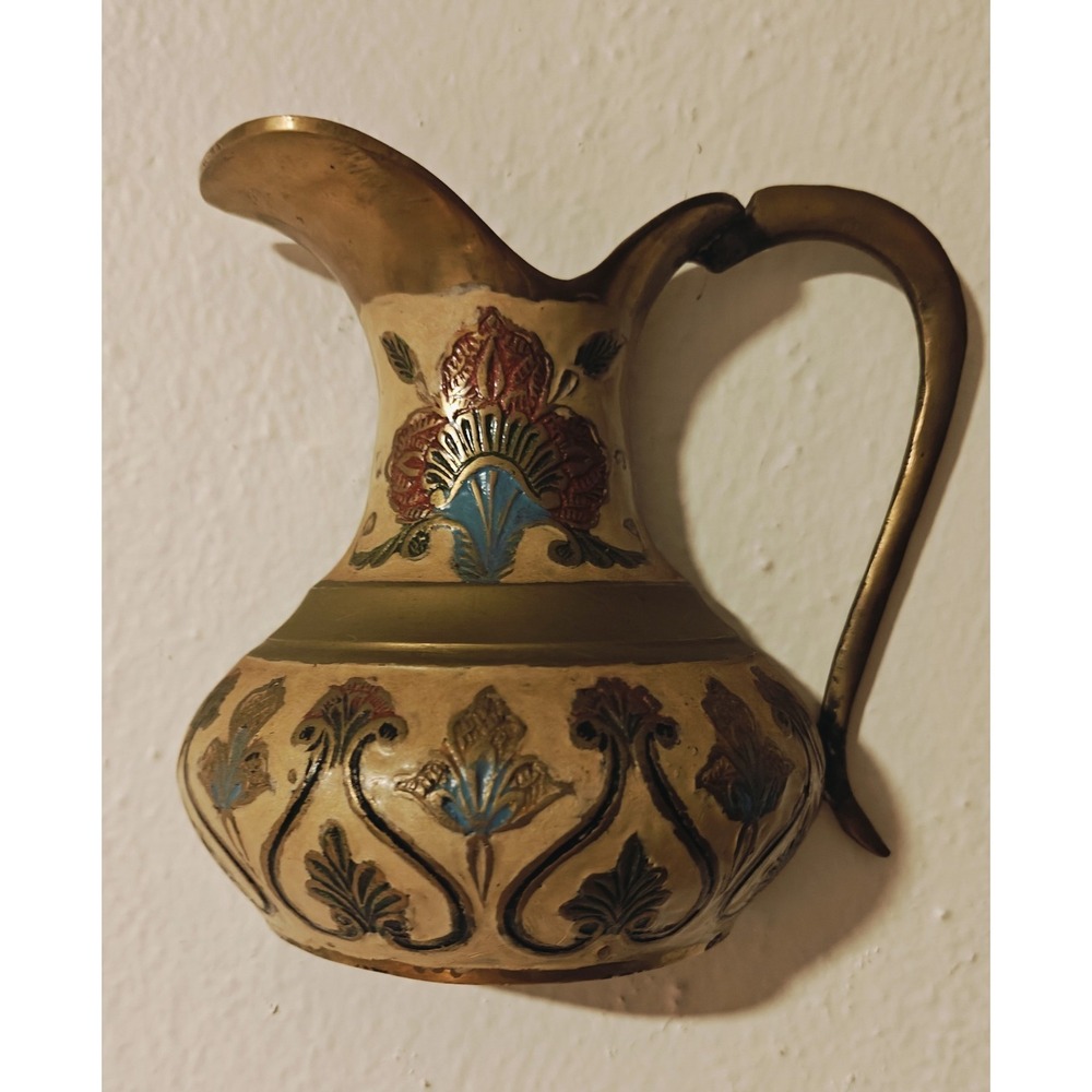 Vintage Brass And Enamel Teapot Wall Hanging